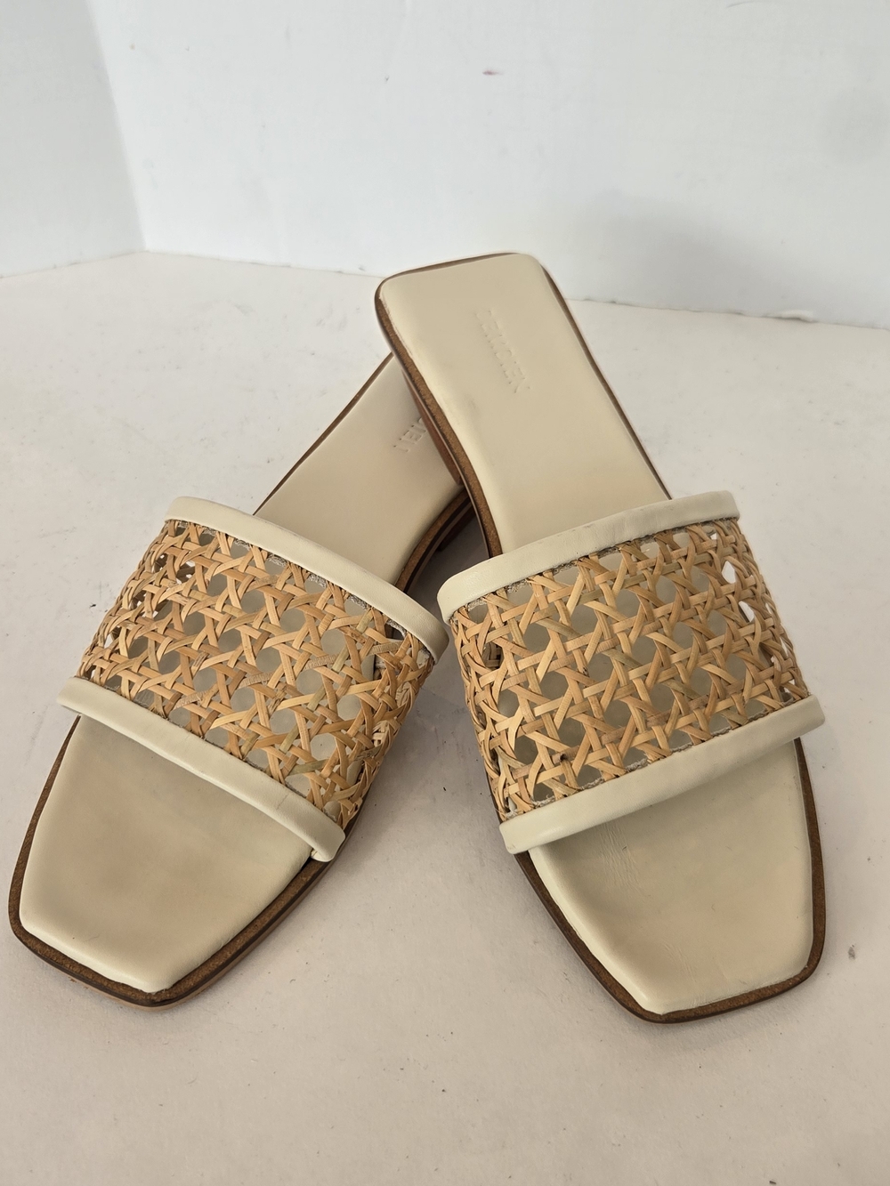 Beige Woven Slide Mules with Cream Trim